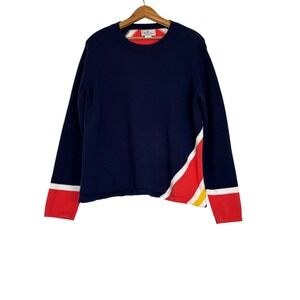 Classic Blue Cotton Colorblock Chevron Crewneck Sweater XL Nautical Fisherman